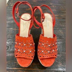 Marc Fishers Sandals Womens Wedge Espadrille Leather and Suede